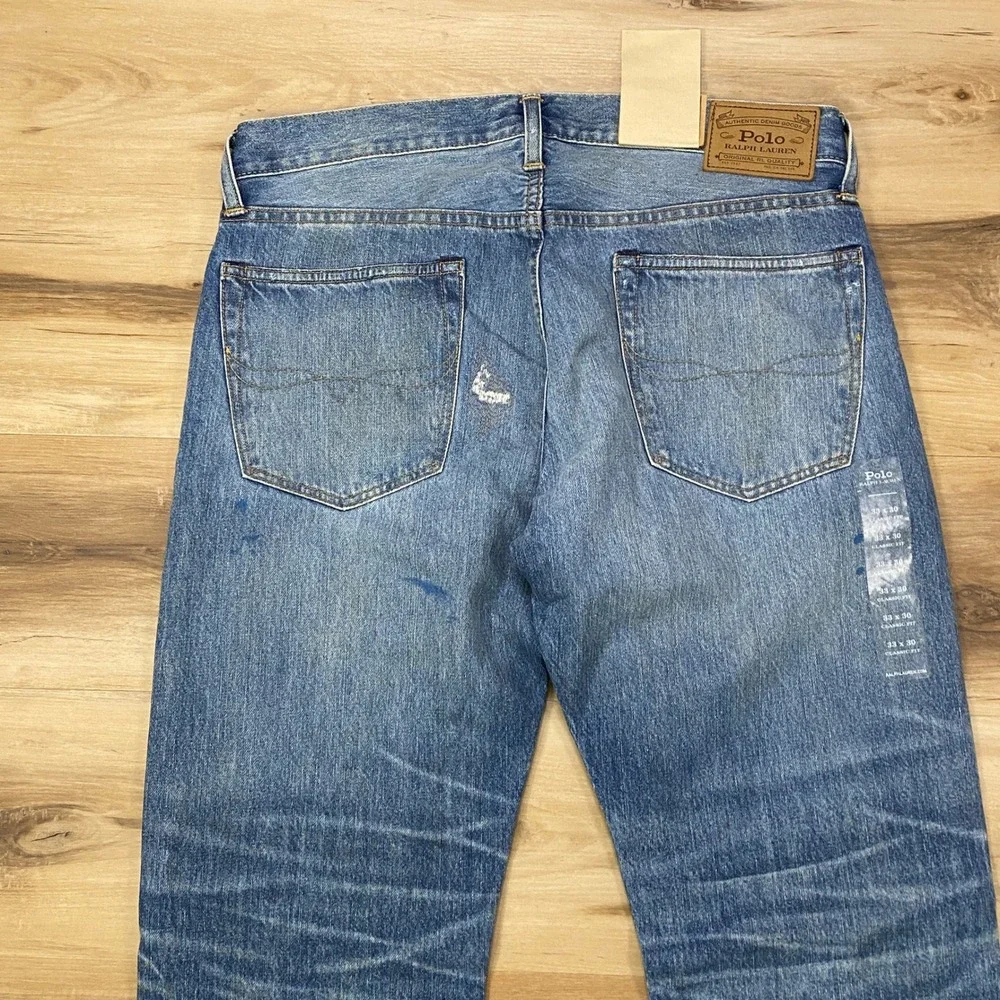 Polo Ralph Lauren Jeans 33x30 Classic Fit Distressed Cotton Denim Blue Straight